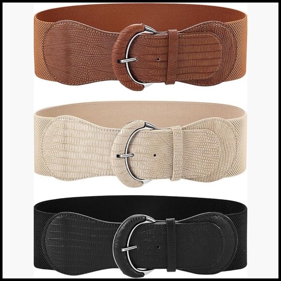 Wide Elastic Leather Belt Set for Dresses, 3 Piece Stretchy Cinch main image 5